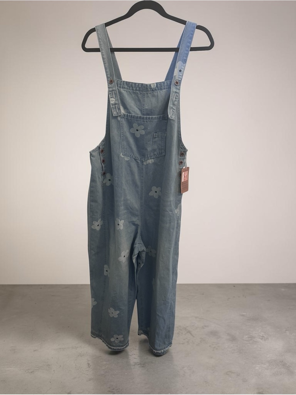 Light Blue Floral Denim Overalls for Women- NWT
